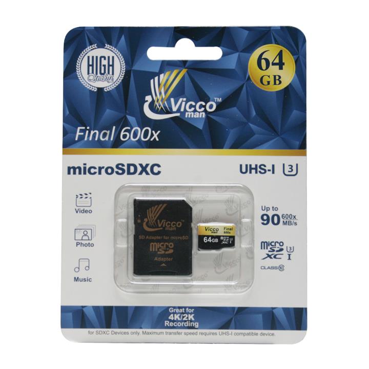 کارت حافظه Micro SDHC ویکومن مدل Final 600X ظرفیت 64 گیگابایت UHS-I U3 کلاس 10 با آداپتور